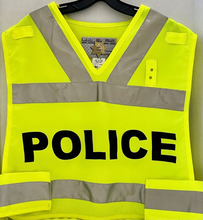 *CLEARANCE* POLICE  HI-VISIBILITY BREAKAWAY SAFETY TRAFFIC VESTS - 2 LARGE REMAIN.